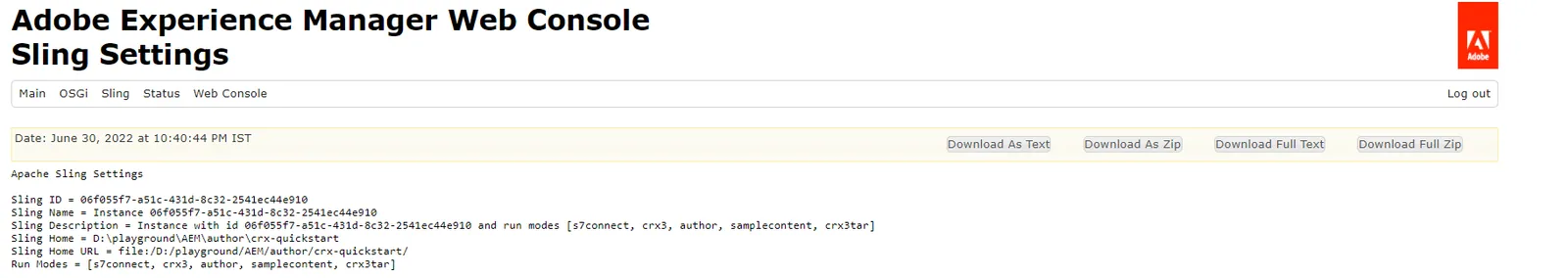 aem run mode checking